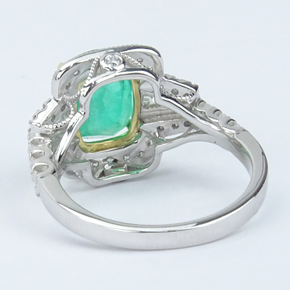 GIA Certified and Rodrigo Giraldo Certified Colombian Emerald, Diamond and 18 Karat White Gold Ring