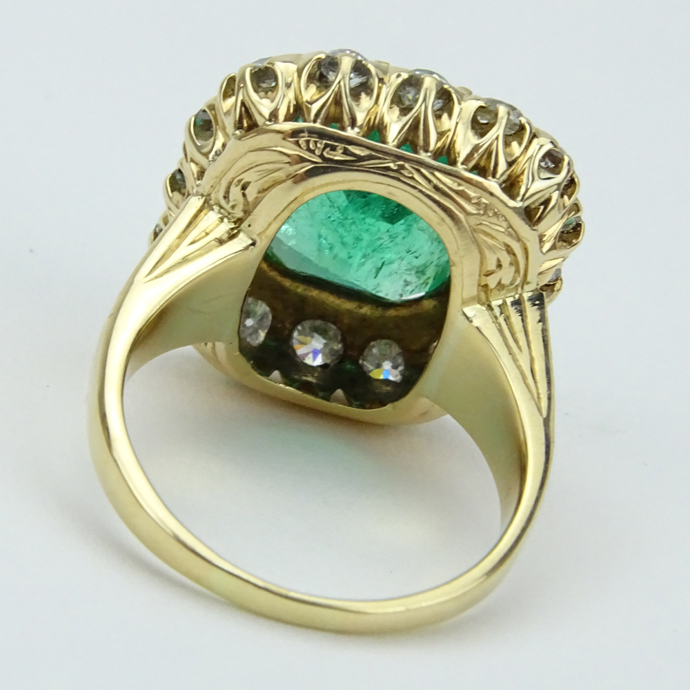  8.0 Carat Colombian Emerald, 2.0 Carat Round Brilliant Cut Diamond and 14 Karat yellow Gold Ring.