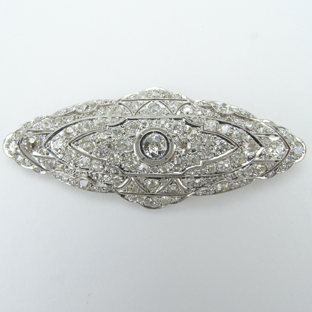 10.0 Carat Old Mine Cut Diamond and Platinum Brooch.