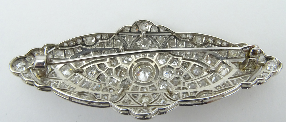 10.0 Carat Old Mine Cut Diamond and Platinum Brooch.