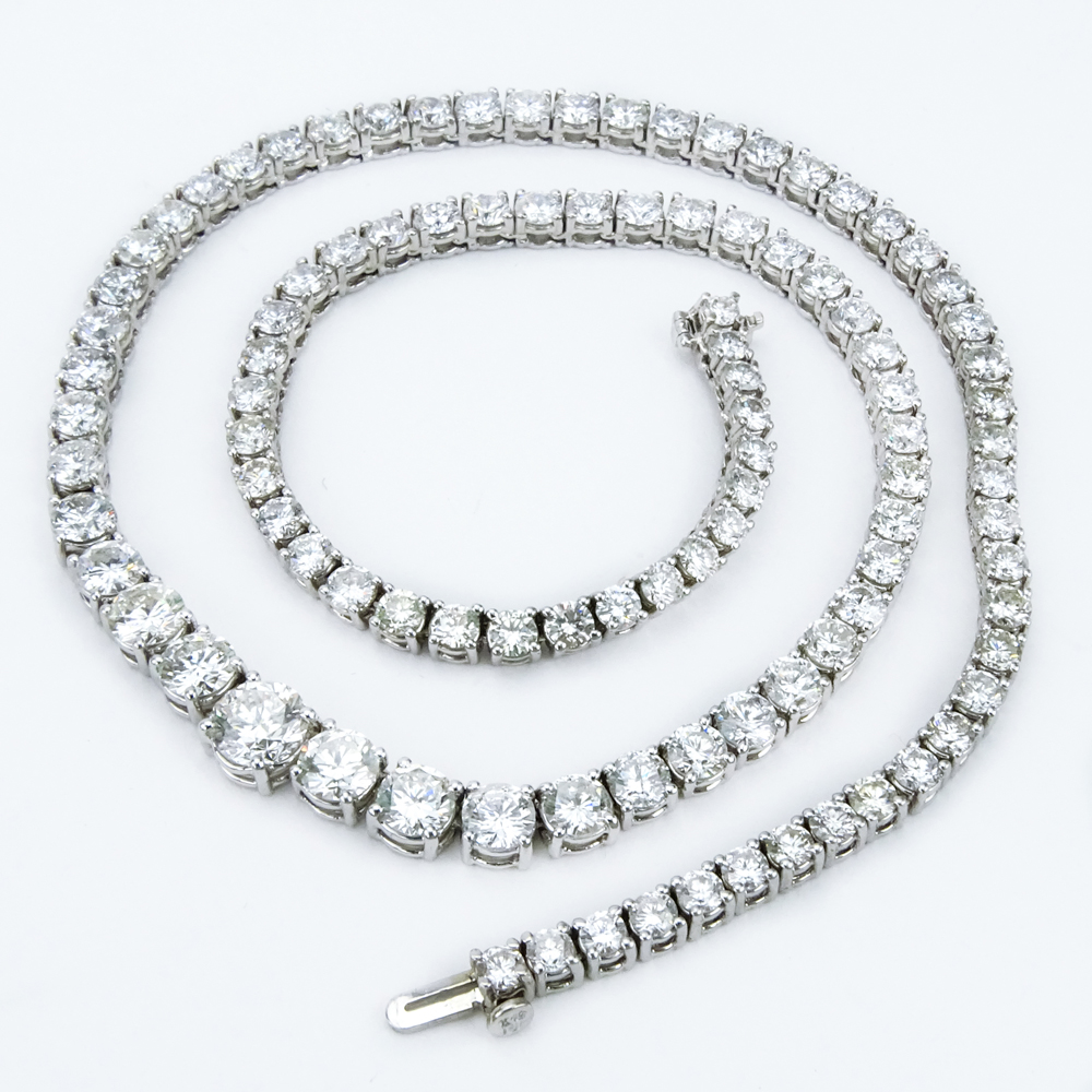 25.0 Carat One Hundred One (101) Round Brilliant Cut Diamond and 18 Karat White Gold Riviera Necklace.