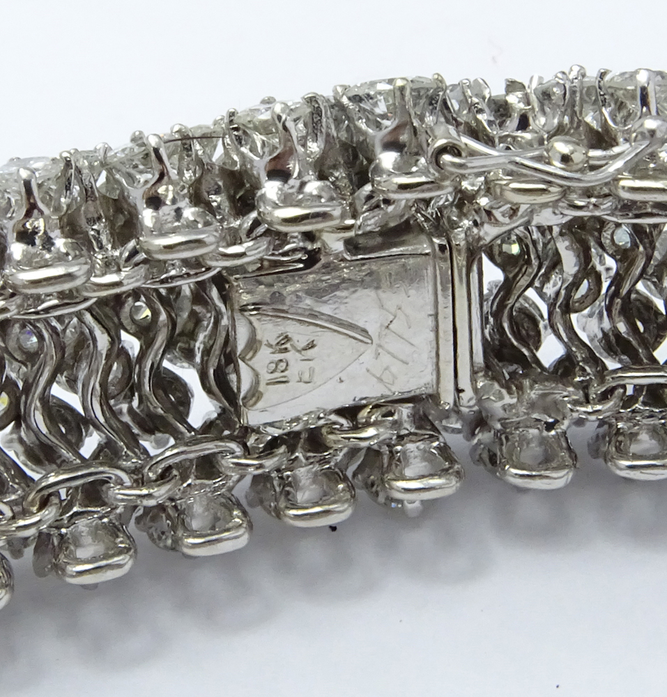 60.0 Carat Three Hundred Fifty (350) Round Brilliant Cut Diamond and 18 Karat White Gold Barber Pole Bracelet.