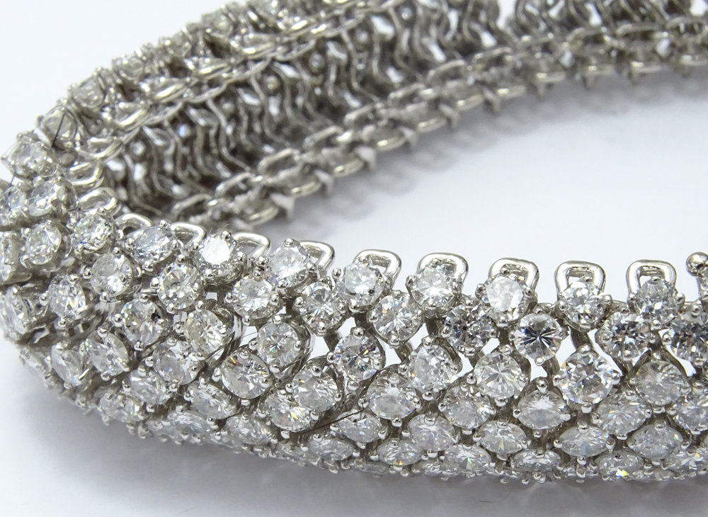 60.0 Carat Three Hundred Fifty (350) Round Brilliant Cut Diamond and 18 Karat White Gold Barber Pole Bracelet.