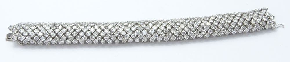 60.0 Carat Three Hundred Fifty (350) Round Brilliant Cut Diamond and 18 Karat White Gold Barber Pole Bracelet.