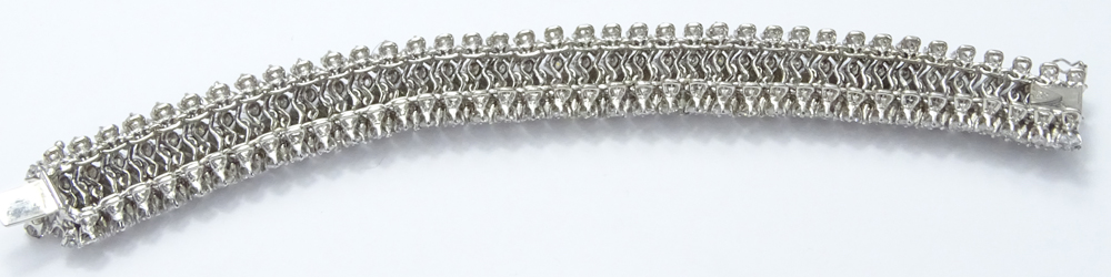 60.0 Carat Three Hundred Fifty (350) Round Brilliant Cut Diamond and 18 Karat White Gold Barber Pole Bracelet.