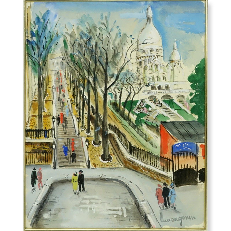 Lucien Genin, French (1894-1958) Gouache on paper "Montmartre, Sacré-Cœur, Paris"