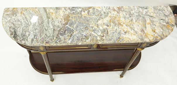 Earyly to Mid 20th Century French Louis XVI Style Gilt Bronze Mounted Mahogany Marble Top Console Table