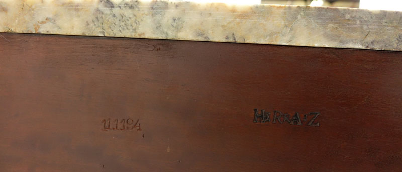 Earyly to Mid 20th Century French Louis XVI Style Gilt Bronze Mounted Mahogany Marble Top Console Table