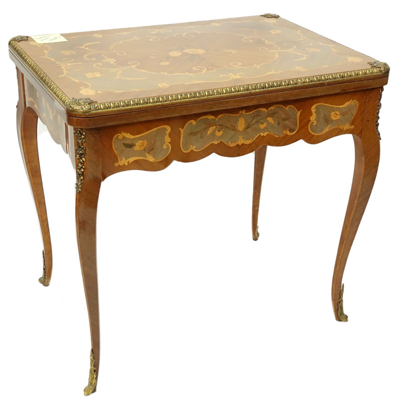 Mid Century Italian Inlaid and Gilt Brass Mounted Game Table