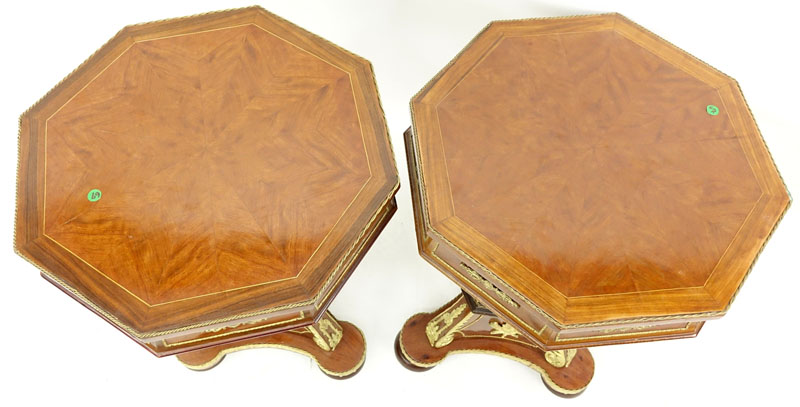 Pair of Louis XVI Style Bronze Mounted Veneered Octagonal Side Tables