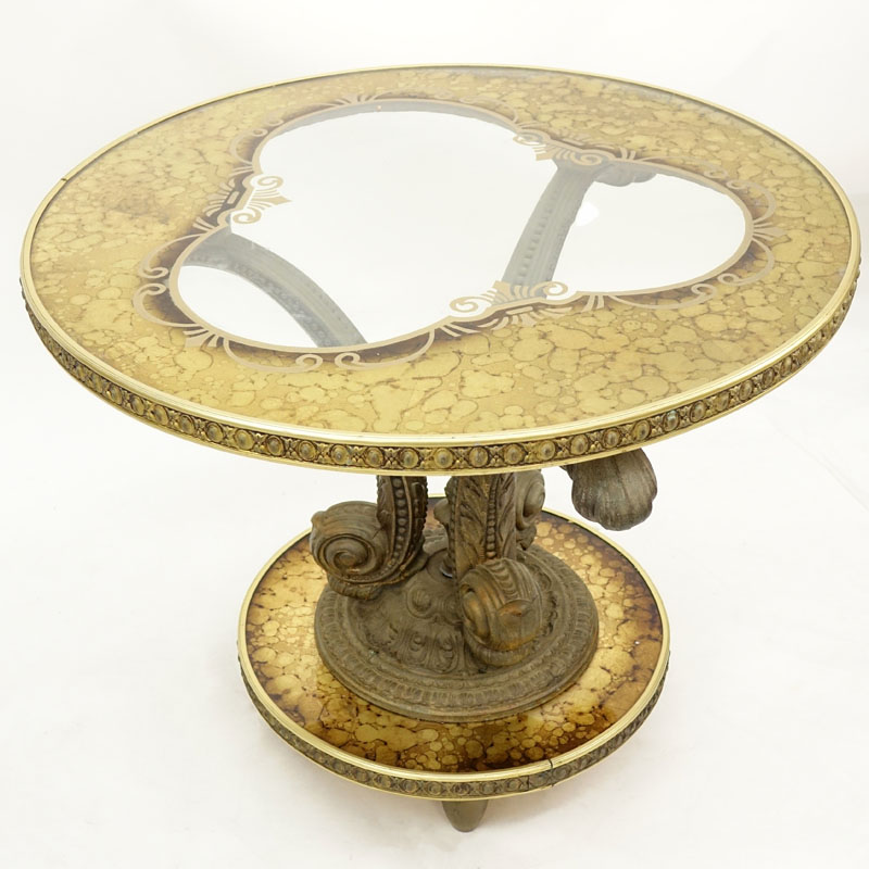 Mid 20th Century Hollywood Regency Gilt White Metal, Gold Leaf and Glass Pedestal Occasional Table