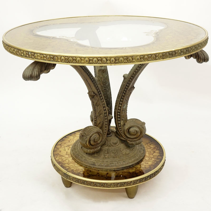 Mid 20th Century Hollywood Regency Gilt White Metal, Gold Leaf and Glass Pedestal Occasional Table