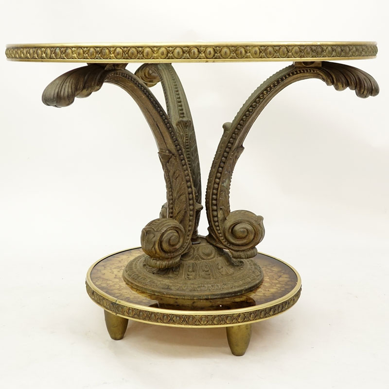 Mid 20th Century Hollywood Regency Gilt White Metal, Gold Leaf and Glass Pedestal Occasional Table