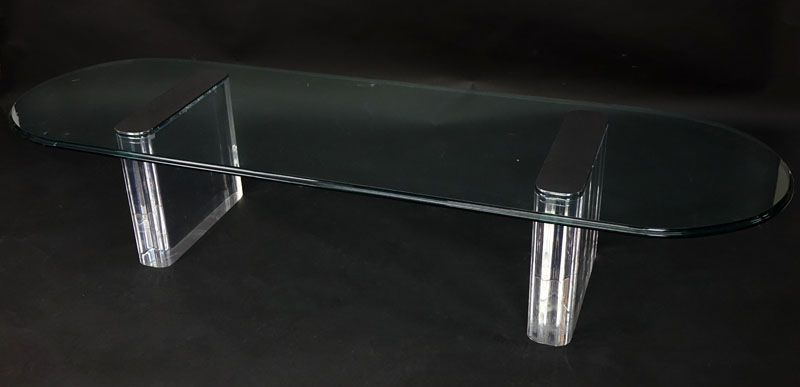 Vintage Lucite, Chrome and Glass Coffee Table Attributed to Pace