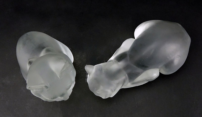 Two Lalique Crystal Cats