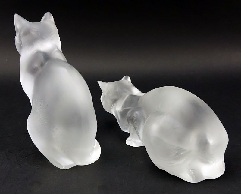 Two Lalique Crystal Cats