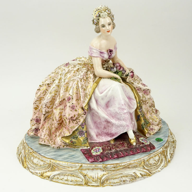 Large Antique Capodimonte Hand painted Seated Dignified Woman Porcelain Figurine