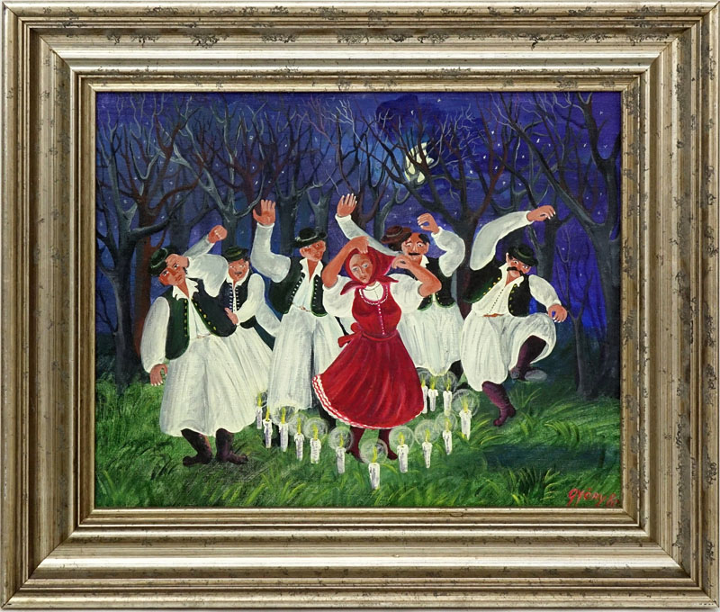 Eszter Gyory, Hungarian (b. 1944 - ) Oil on canvas "Dancing In The Moonlight"