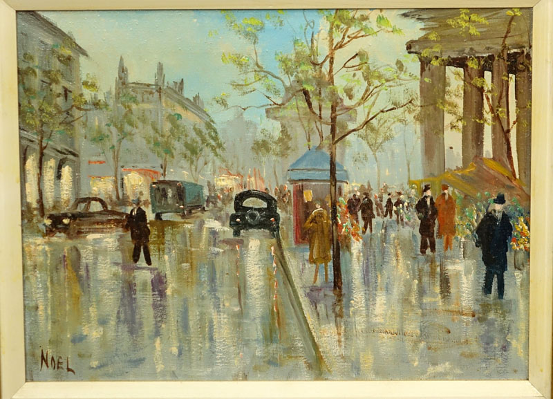 Pair Mid-Century Paris Street Oil On Canvas paintings Signed Noel