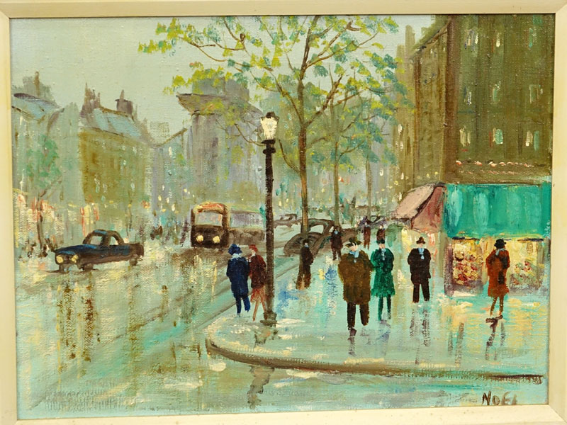 Pair Mid-Century Paris Street Oil On Canvas paintings Signed Noel