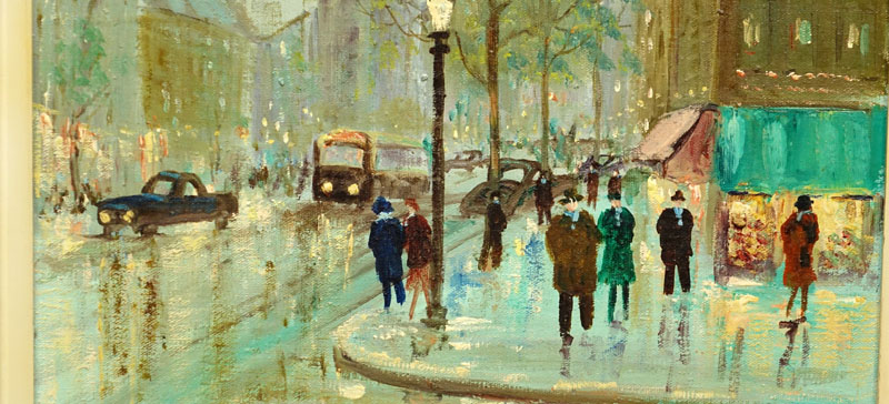 Pair Mid-Century Paris Street Oil On Canvas paintings Signed Noel