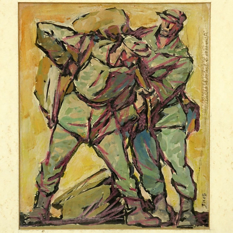 Russian Soviet Realist School Gouache On Card "Stone Quarry Workers"