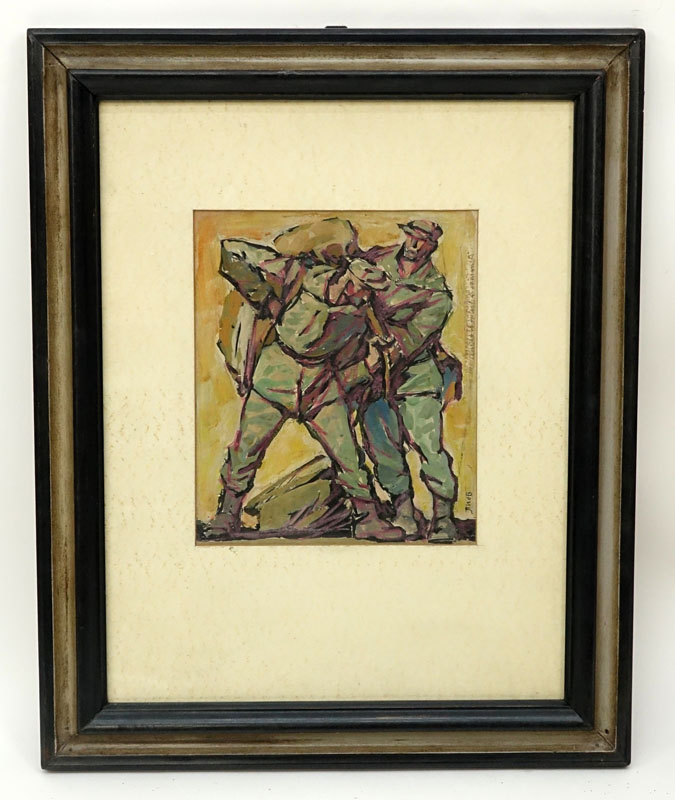 Russian Soviet Realist School Gouache On Card "Stone Quarry Workers"