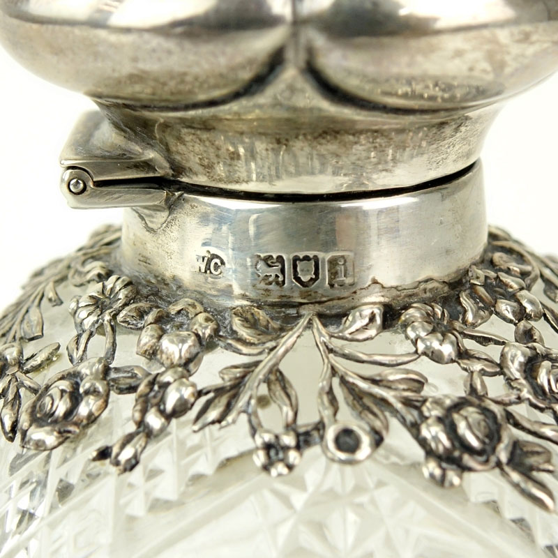 English Silver Mounted Cut Glass Scent Bottle