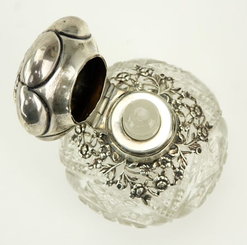 English Silver Mounted Cut Glass Scent Bottle