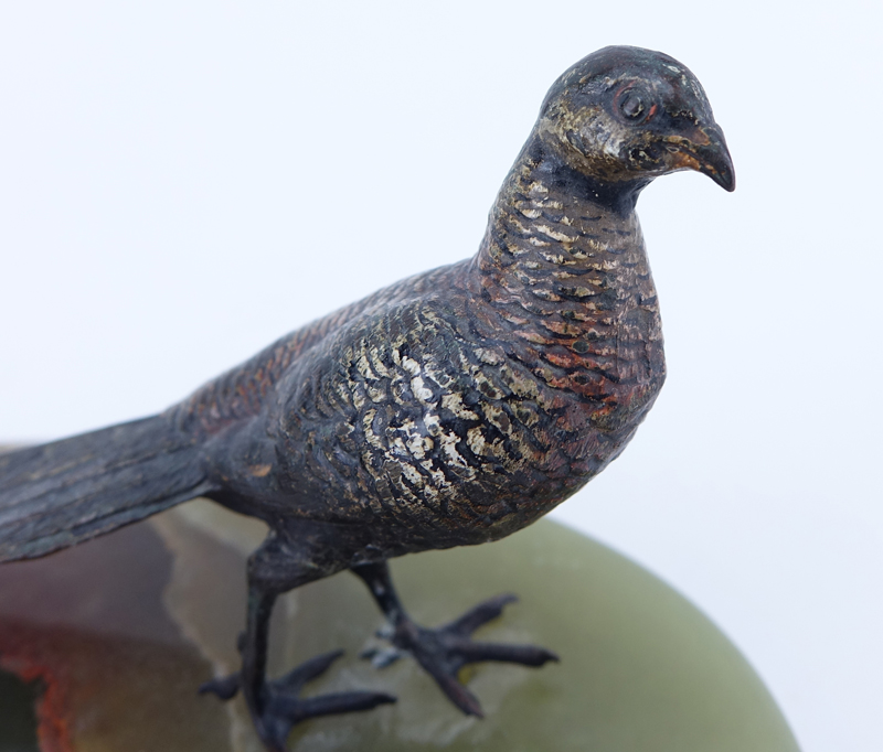 Art Deco Onyx Pin Tray With Cold Painted Bronze Pheasant