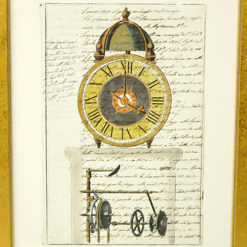 19th Century (1836) document with hand painted period clockworks