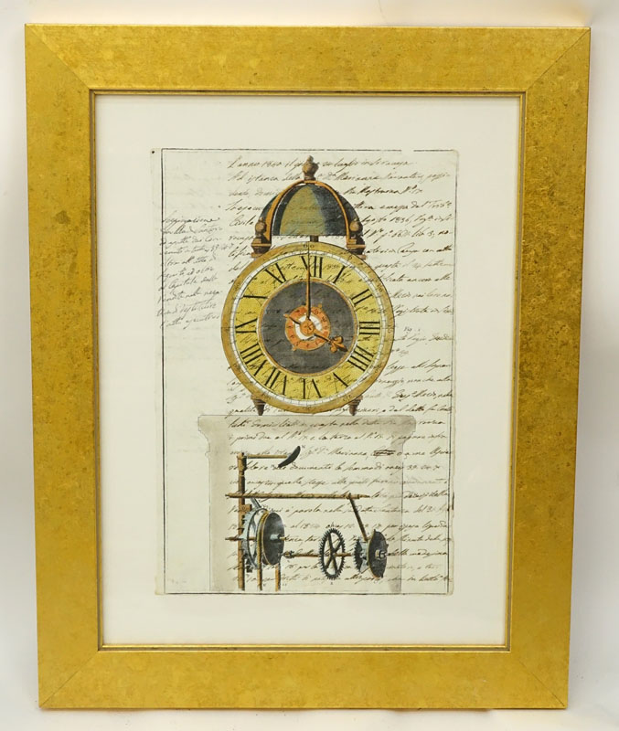 19th Century (1836) document with hand painted period clockworks