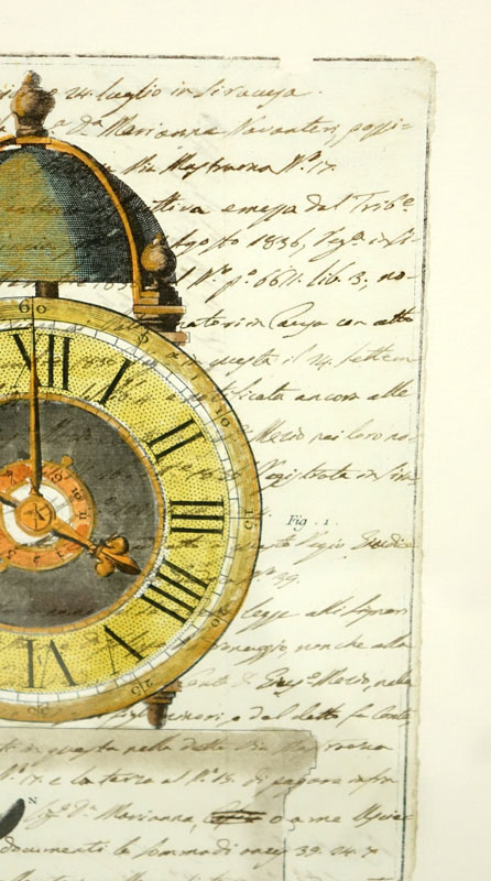 19th Century (1836) document with hand painted period clockworks