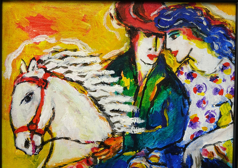 Zamy Steynovitz Polish/Israeli (1951 - 2000) Oil on canvas "Man & Woman On Horse"