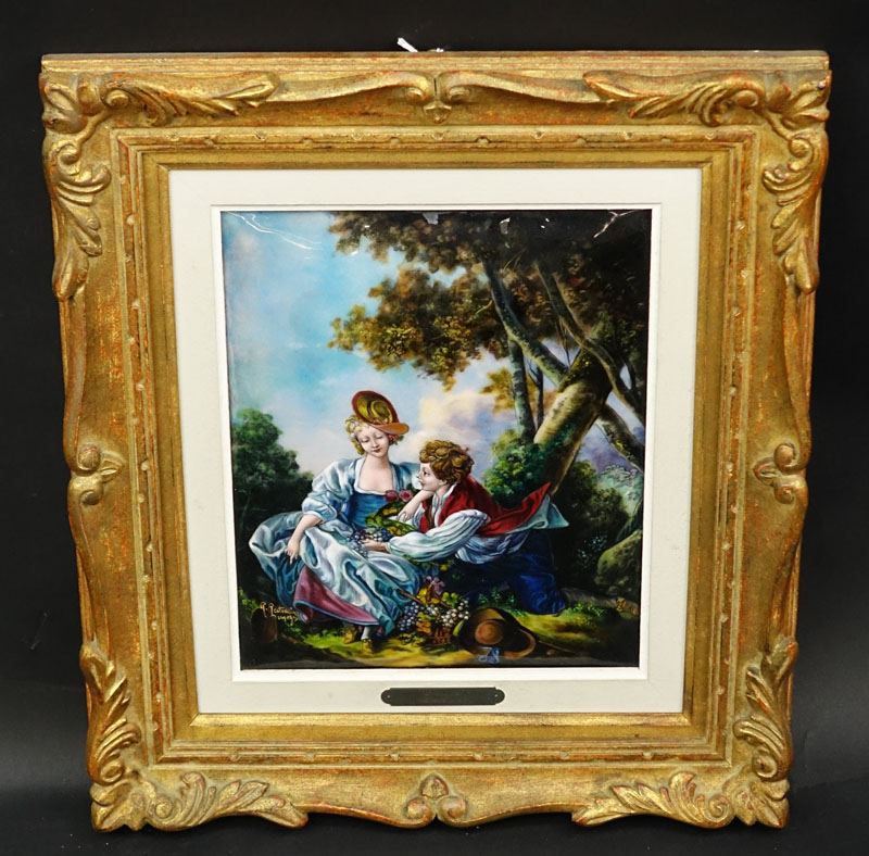 Limoges Enamel Painting On Copper "L'Automne (d'apres Boucher)"