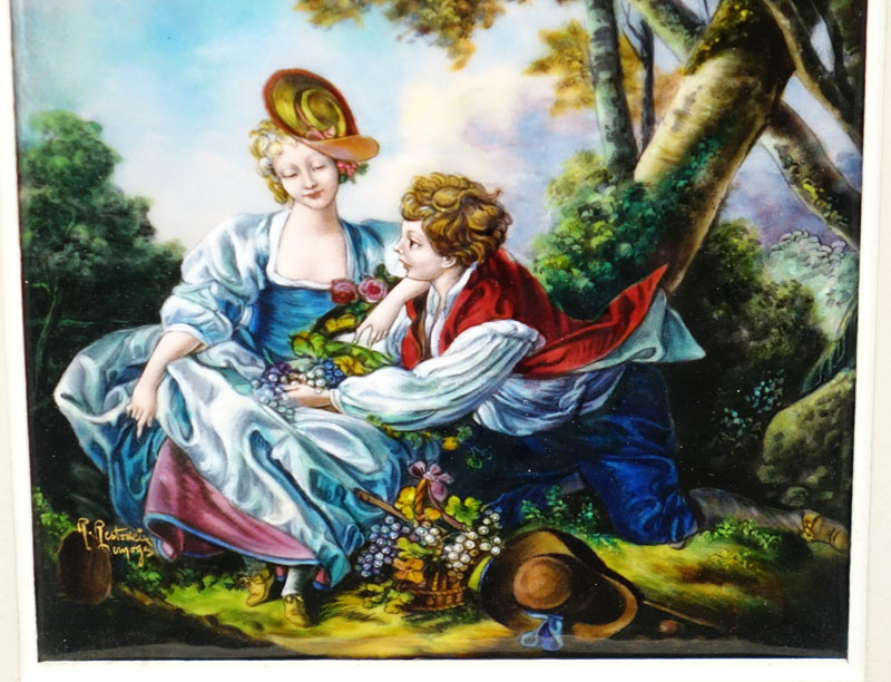 Limoges Enamel Painting On Copper "L'Automne (d'apres Boucher)"