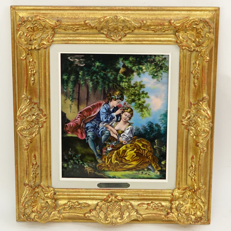 Limoges Enamel Painting On Copper "Le Printemps (d'apres Boucher)"