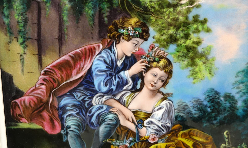 Limoges Enamel Painting On Copper "Le Printemps (d'apres Boucher)"