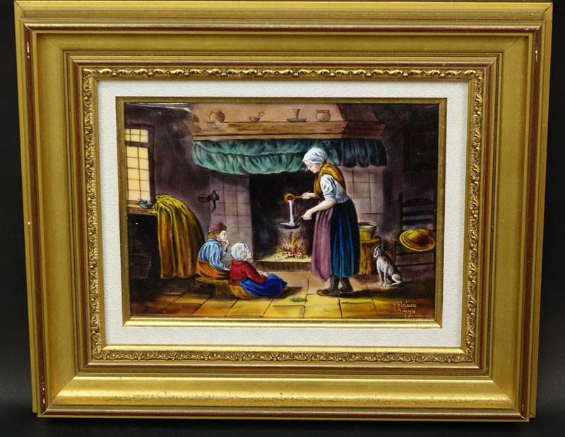 Limoges Enamel Painting On Copper Signed R. Restoueix.