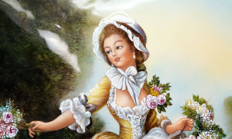 After: Jean-Frederic Schall, French (1752 - 1825) Limoges "Dancer with Flowers" Enamel Hand Painted on Copper Plaque Signed M