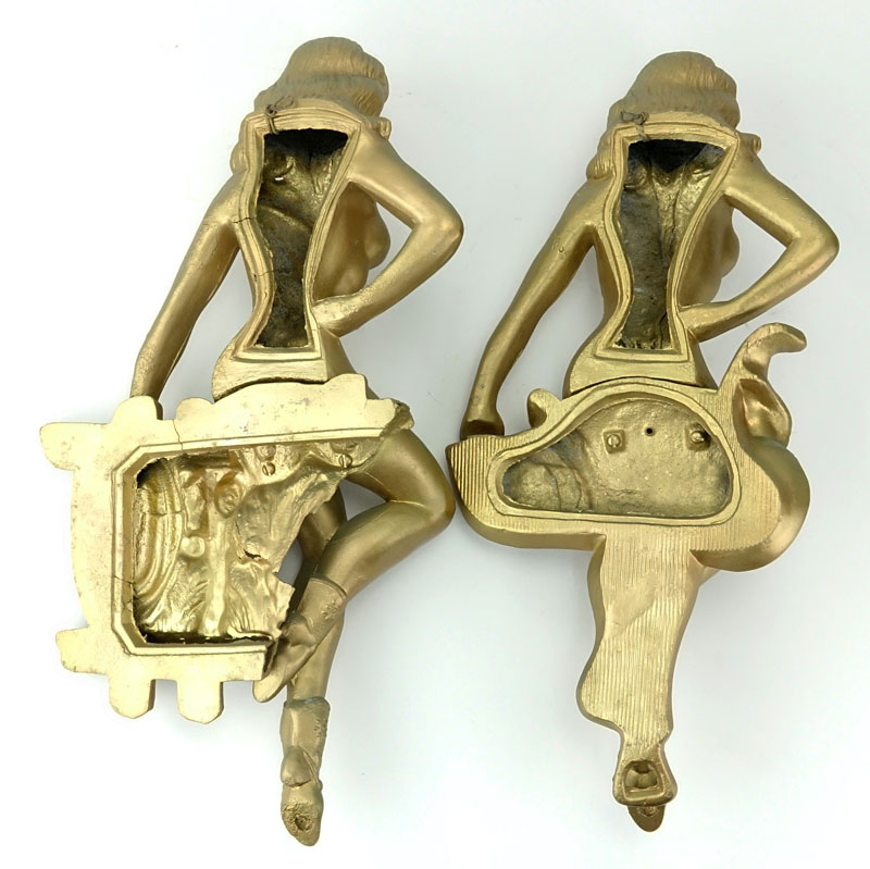 Pair Mid-Century Metal Pin-Up Nude Cowgirl Hanging Sculptures