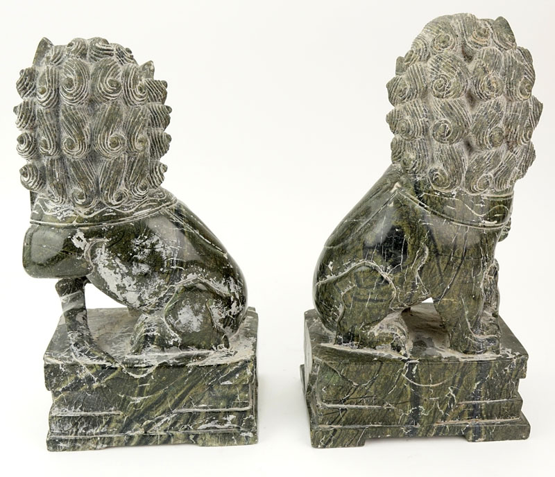 Pair Of 20th Century Chinese Carved Marble Foo Dogs