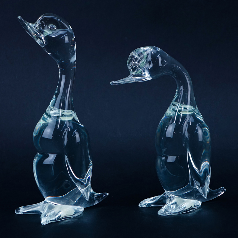 A Paddling of Four (4) Vintage Murano Clear Glass Duck Figurines