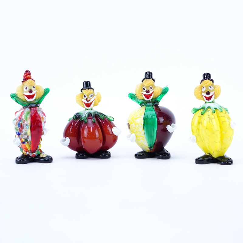 Collection Of Four (4) Vintage Murano Art Glass Clowns