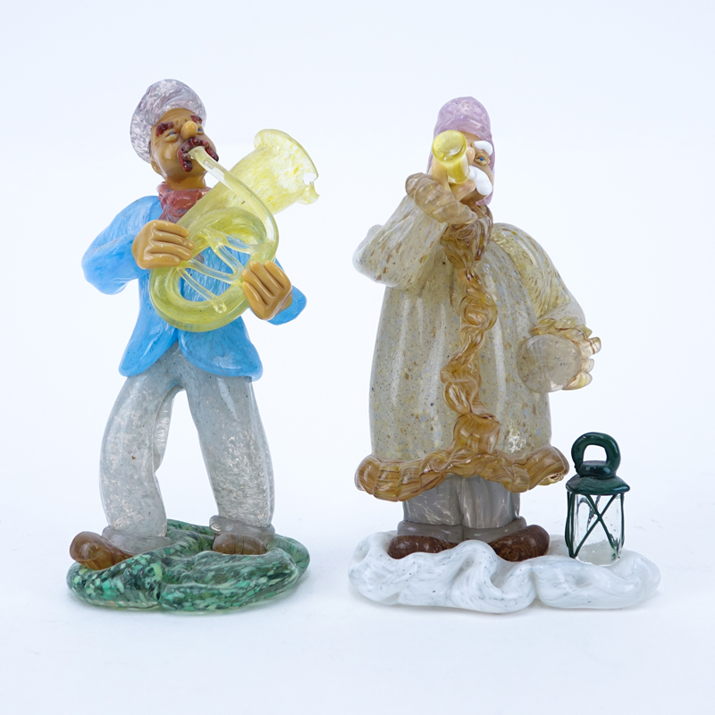 Two (2) Czechoslovakian hand blown art glass musician figures