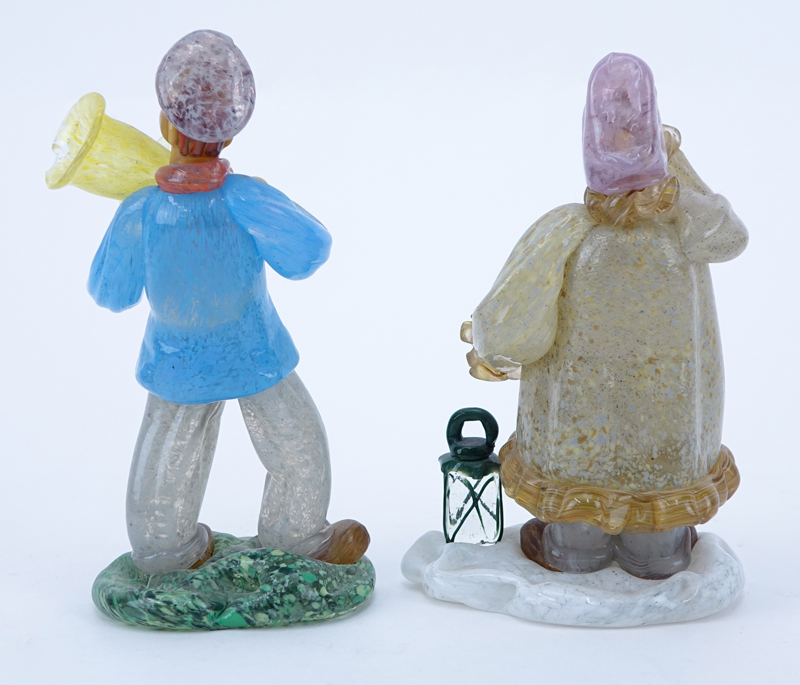 Two (2) Czechoslovakian hand blown art glass musician figures