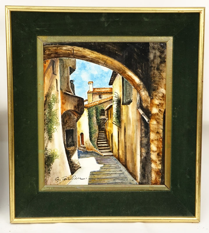 Georges Tardieu, (b.1927- ) Painting on porcelain "Street In Biot".