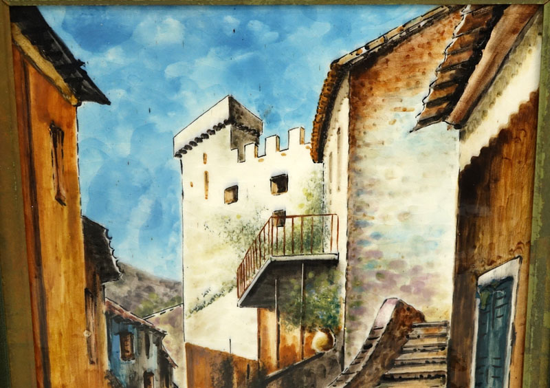 Georges Tardieu, (b.1927- ) Painting on porcelain "Street In Biot".