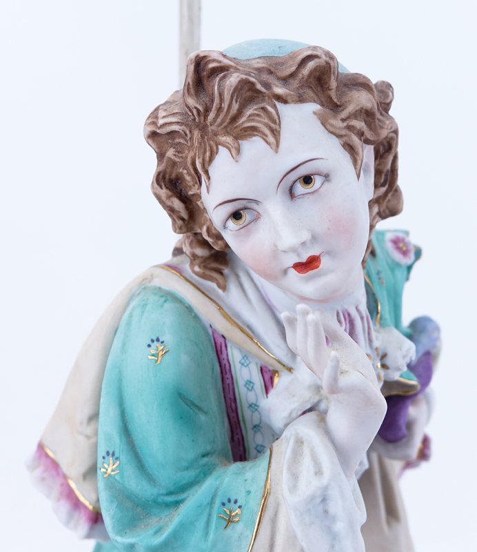 Large German Bisque Porcelain Figural Lamp