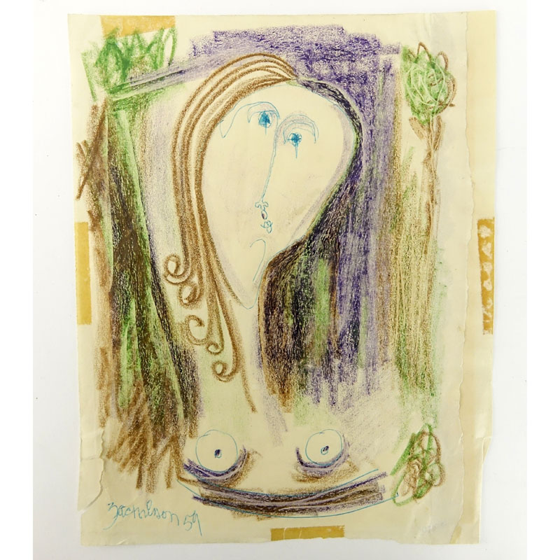 Mid-Century Crayon & Ink Drawing